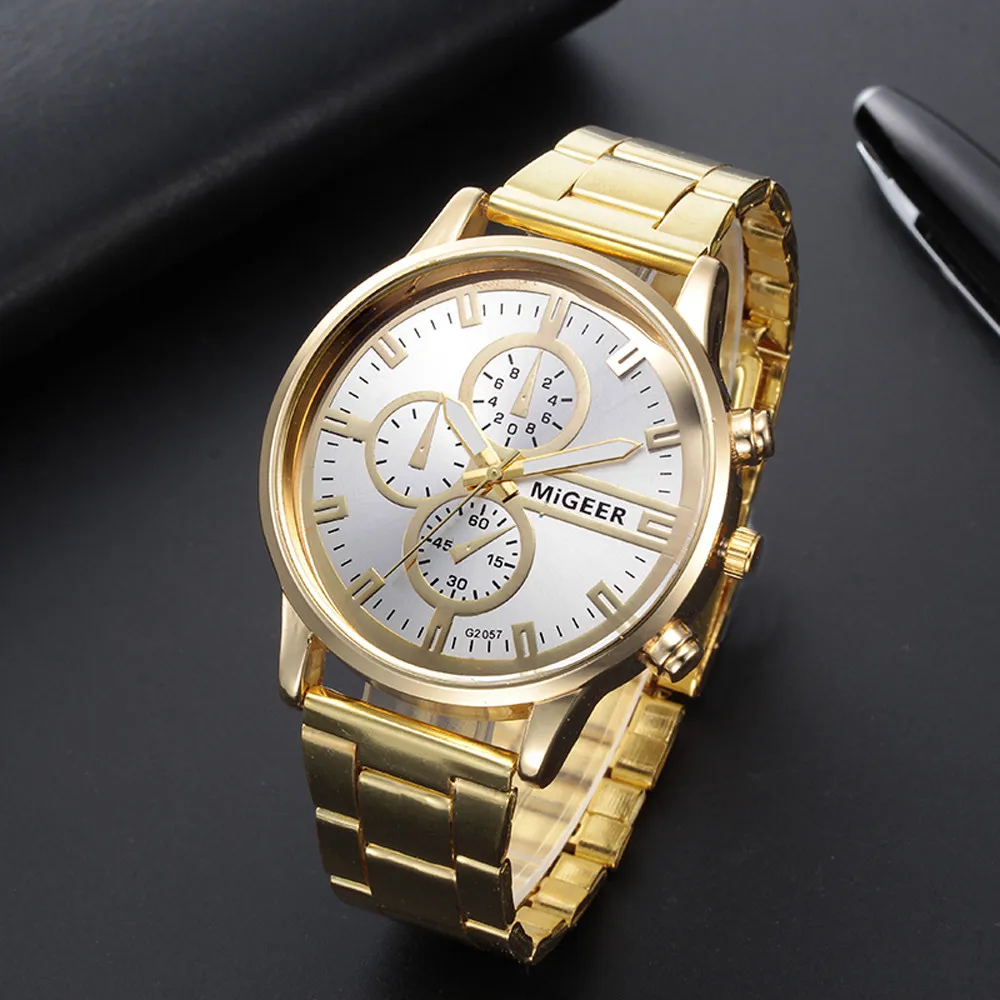 Fashion Man Crystal Stainless Steel Analog Quartz Wrist Watch