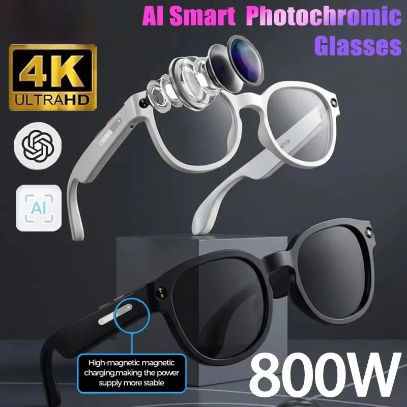 4K Smart Glasses Cam Stabilization Video Recording AI Translation Wifi Wireless Transmission Image Analysis Voice Take