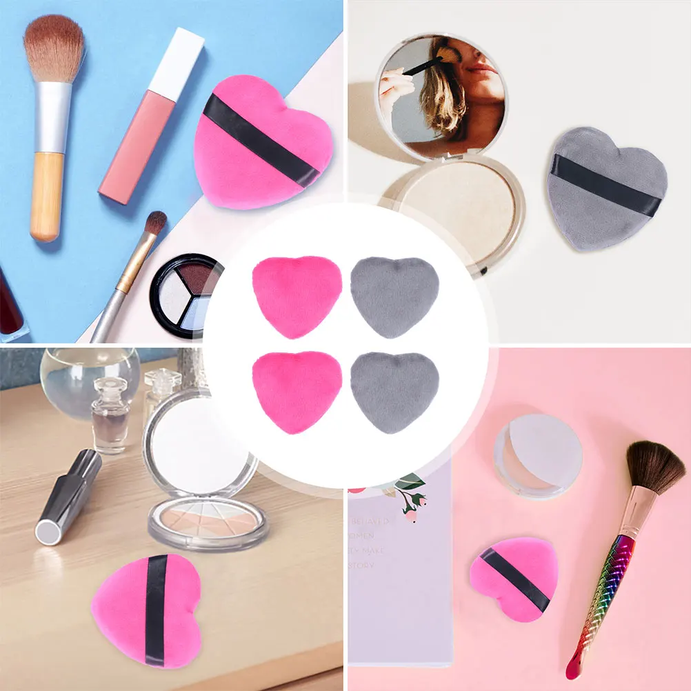 

4pcs Heart Shape Cotton Makeup Puff High Density Powder Applicator For Foundation Blusher Facial