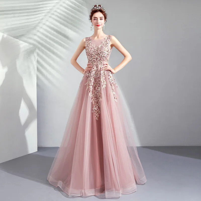 2024 Pink Luxury V Neck Sequins Prom Dress Floor Length With Beaded Elegant Evening Party Dress For Women