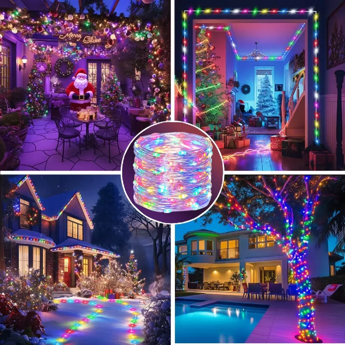 Solar Silver Wire Lights 400Leds Courtyard Decorations Lights 8 Lighting Modes Outdoor and Indoor Holiday Ambient Lighting