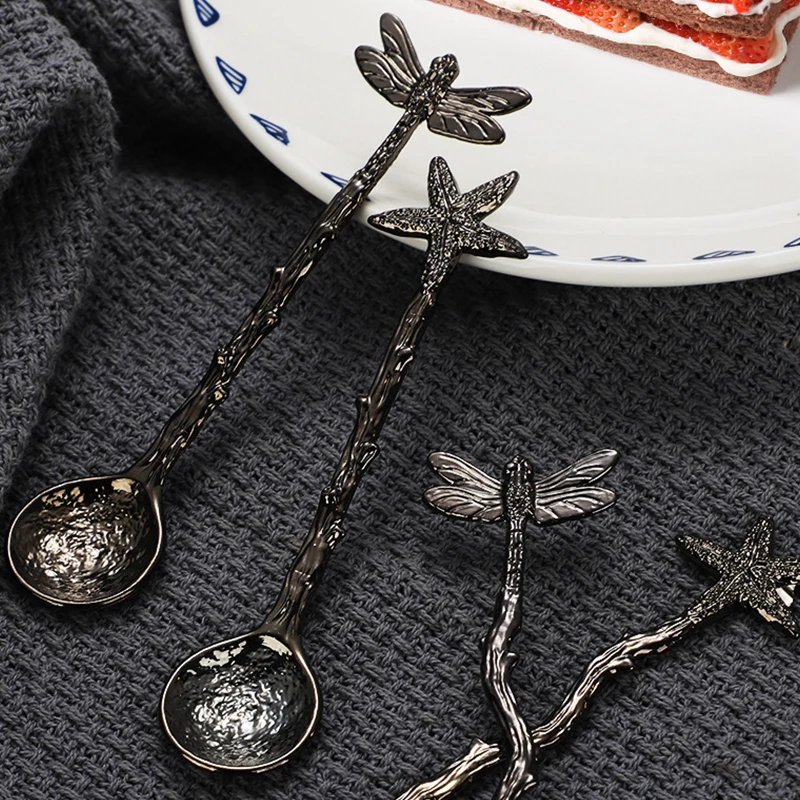 Vintage Coffee Spoon Dragonfly Star Design Ice Cream Dessert Milk Drink Stirring Spoons Creative Tableware Kitchen Accessories