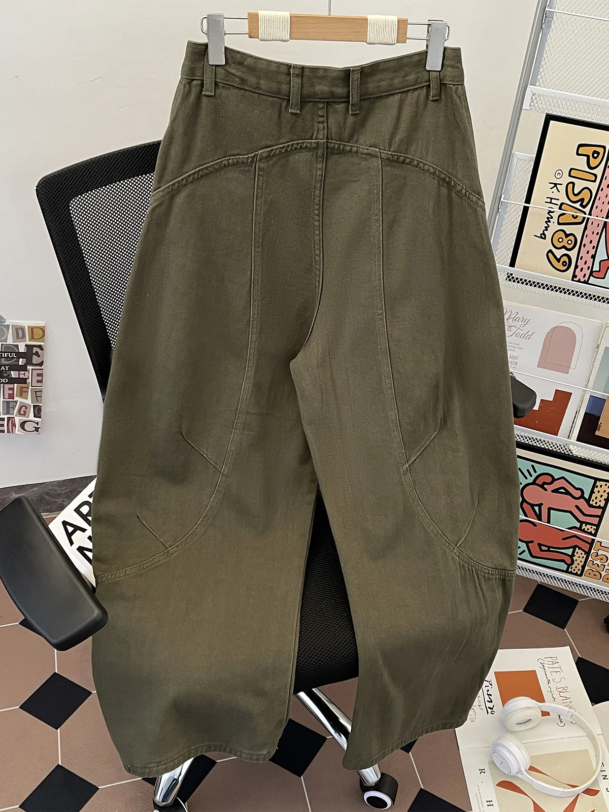 Men Splicing Loose Retro Jeans Spring Autumn Solid Color 100% Cotton Denim Pants American Casual Fashion Simple Male Trousers
