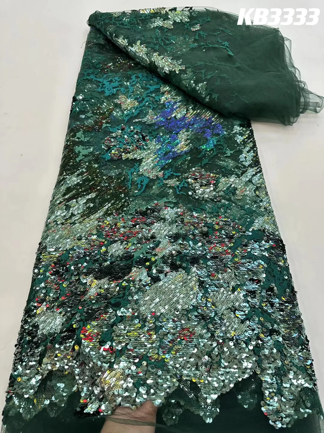 

Latest African Green Sequin Lace Fabric Elegant Luxury Evening Dress 2024 Crystal Glitters Tulle Lace French for Sewing KB3333