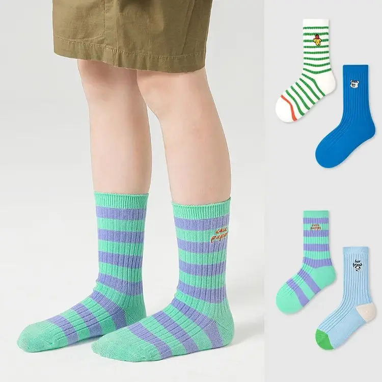 Chaussettes mi-longues en coton avec motif de lettres pour garçons, chaussettes de printemps pour enfants, chaussettes d'équipage pour enfants