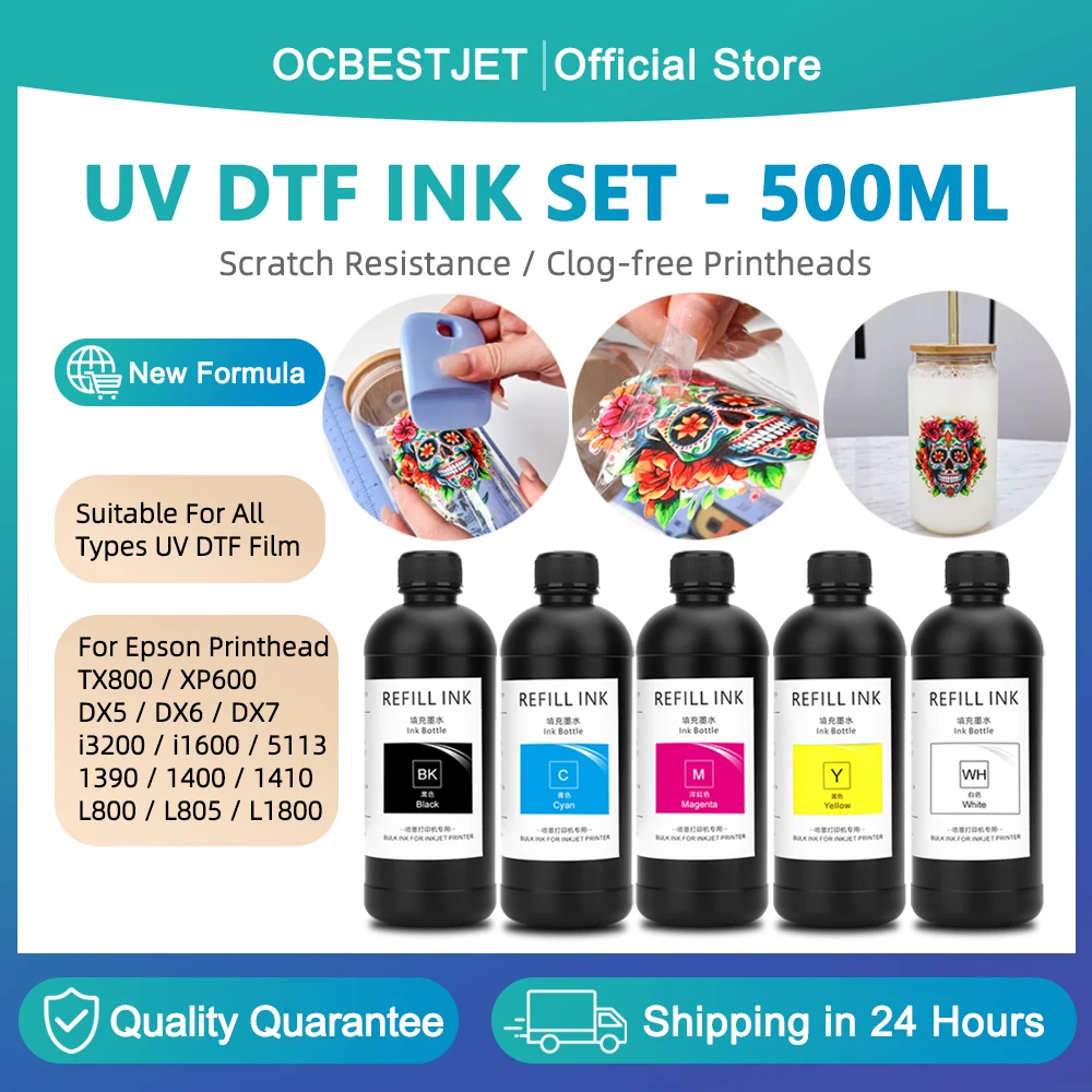 

5Colors/Set 500ML UV DTF Ink For TX800 XP600 DX5 DX6 DX7 i3200 i1600 5113 4720 1390 1400 1410 L800 L805 L1800 UV DTF Film Print