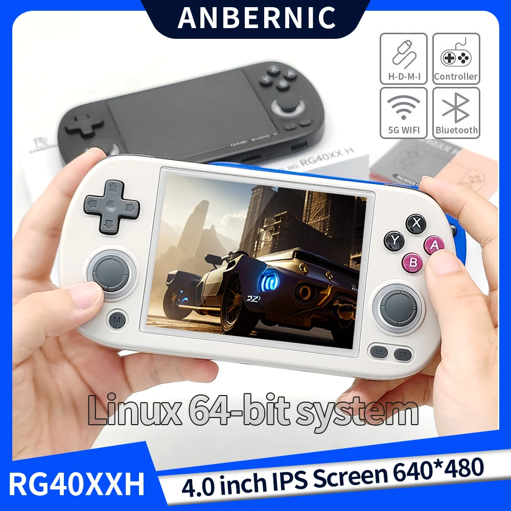 안베르닉 RG40XXH 64비트 리눅스 레트로 휴대용 게임 콘솔 4.0인치 IPS 화면, 5G 블루투스 HD 출력 지원