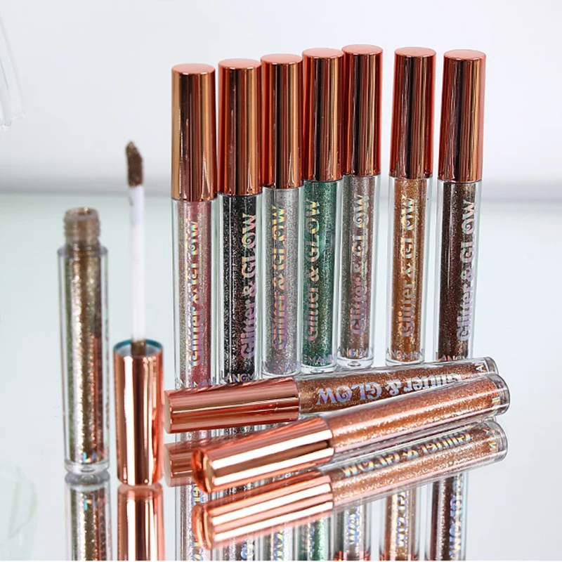 Juego de sombras de ojos de 10 colores: brillo líquido brillante, resistente al agua, de larga duración, de secado rápido, ojos ahumados, maquillaje de escenario