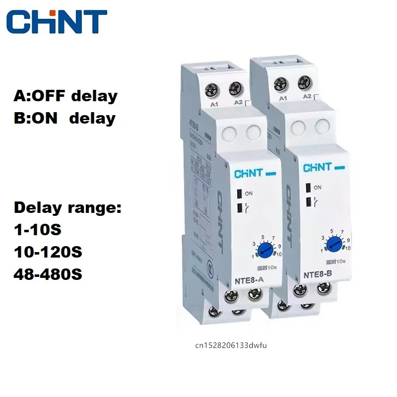 CHINT Seria NTE8 Przekaźnik czasowy Wyłączanie zasilania Opóźnienie włączenia NTE8-A NTE8-B 10S 120S 480S AC220V DC24V Cyfrowy timer na szynę Din