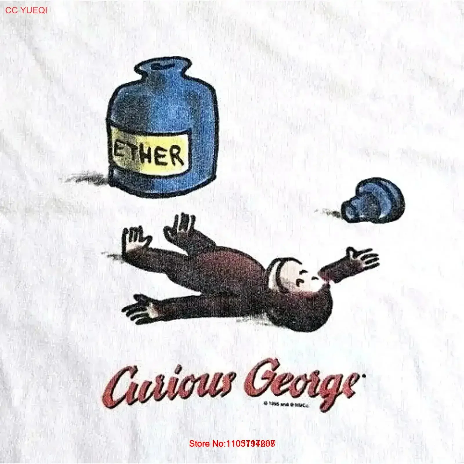 Vintage 90s Curious George Ether Knockout Cartoon T Shirt Ringer XL Washed streetwear homme Stretched Breathable vintage