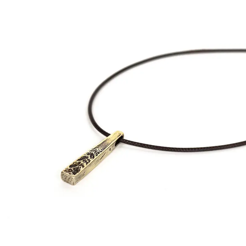 

Original Design Alpine Rectangular Pendant Handmade Brass Japanese Trend Adjustable Leather Rope Necklace Men