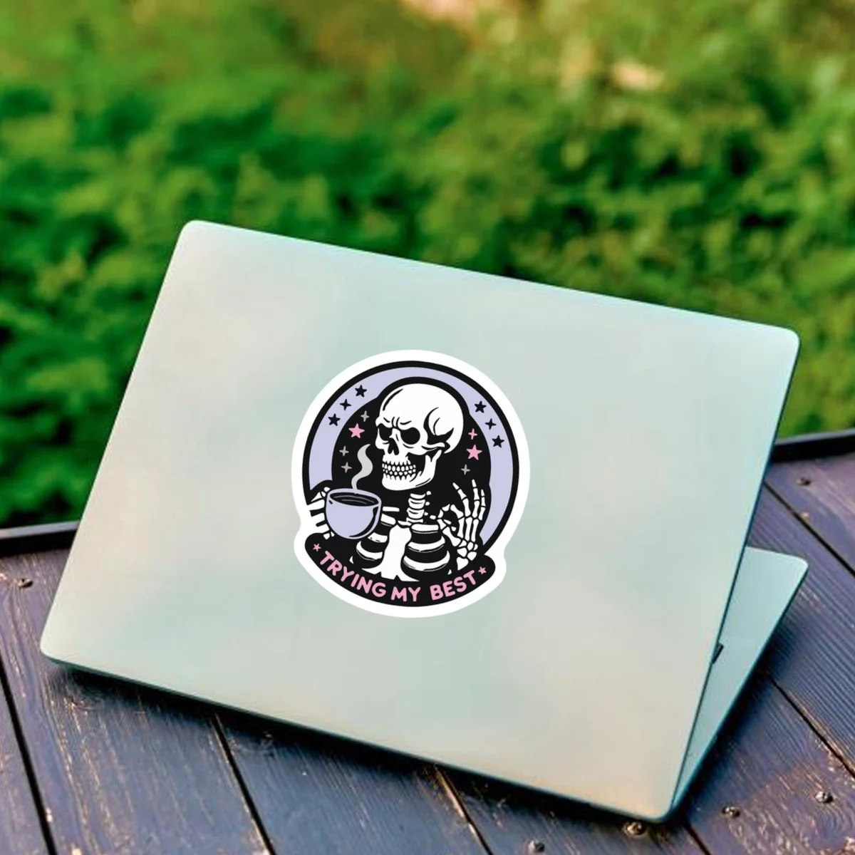 Esqueleto vibrante de 1 unidade – Adesivo temático "Trying My Best", ótimo para bicicletas, guitarras, geladeiras, cadernos e organizadores de mesa