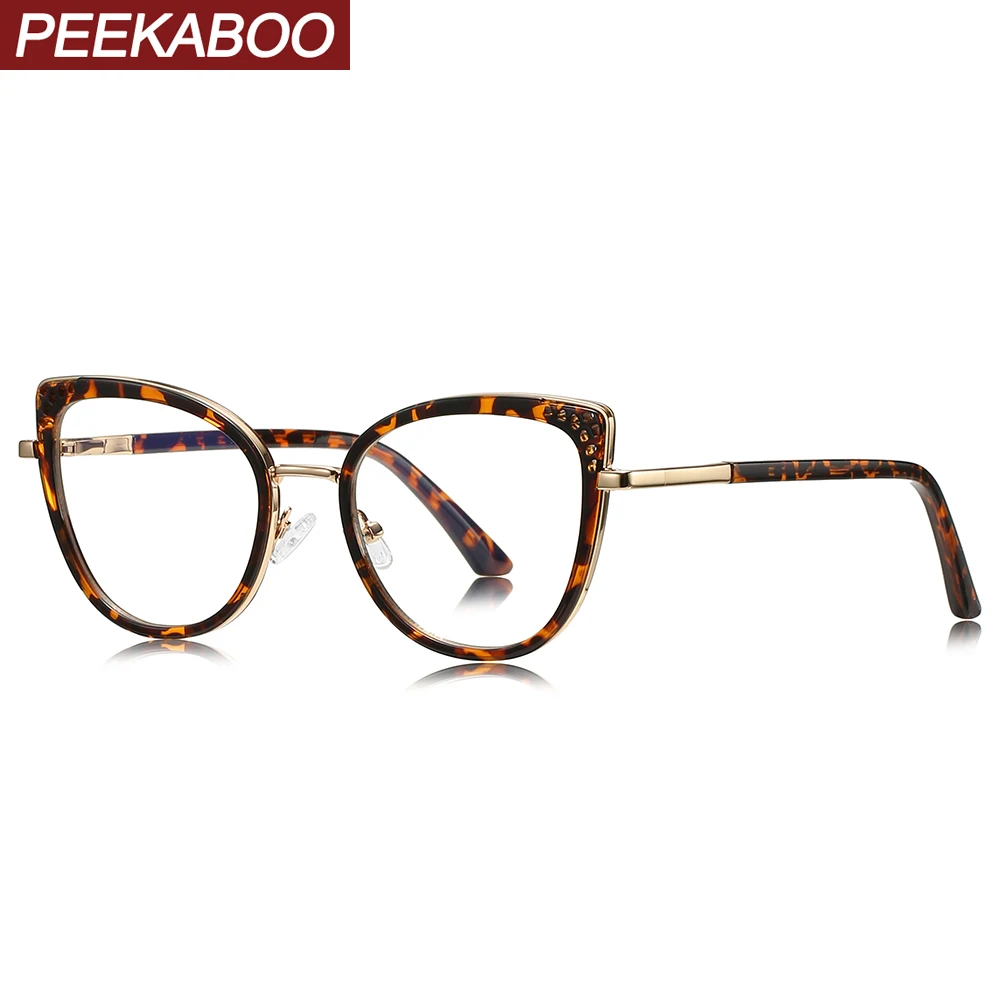 Peekaboo TR90 blue light blocking glasses retro female clear lens cat eye glasses frame women half metal hollow decoration gift