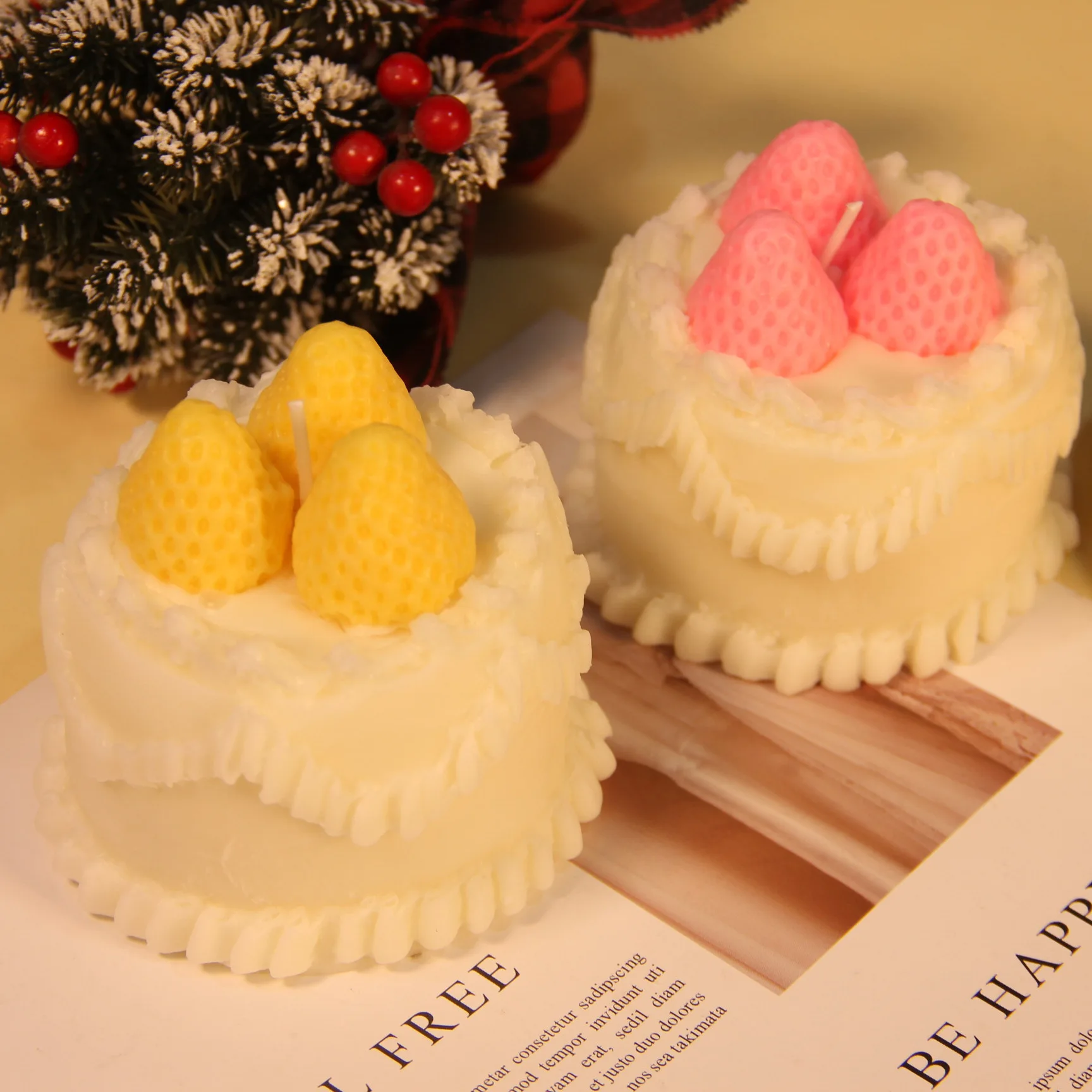 Cute Strawberry Cake with Lace Style Scented Candle Home Decor Scented Candle