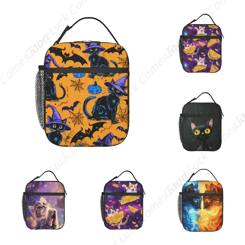 

Black White Cat Lunch Box for Women Men Kids Adult Insulated Lunch Bag Reusable Lunch Cooler Tote Bag Portable Lunchbox