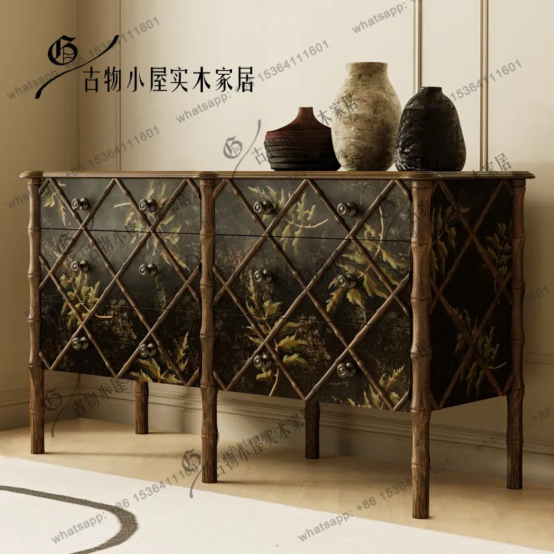 French hand-painted bamboo joint entrance cabinet/home solid wood light luxury storage cabinet/custom