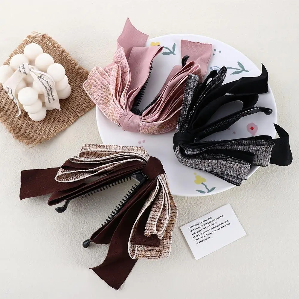 Ponytail Holder Party Ribbon Fashion Design Resin Women Hair Accessories Bow Banana Clip Vertical Clip Korean Style Hair Wear