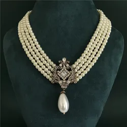 Vintage Statement Crystal  Choker  Gothic  Pearl Necklace Pendant Jewelry for Women