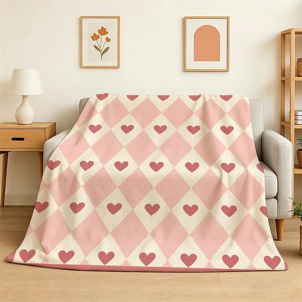 Heart Argyle Set Throw 240g Flannel Blanket Lightweight Soft Skin-friendly Summer Thin Throw Blanket