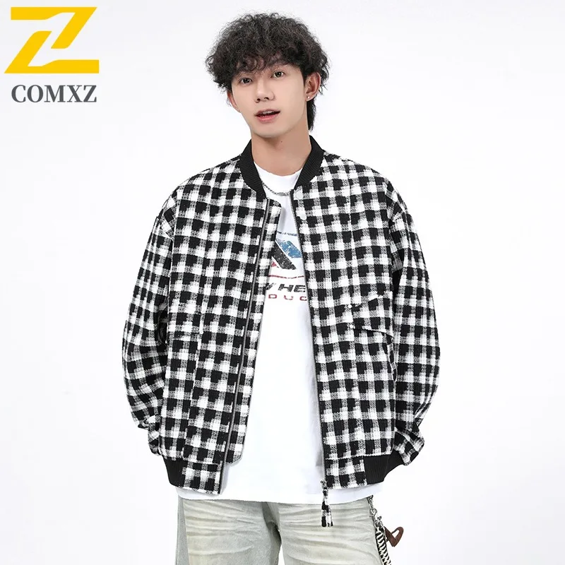 COMXZ 2025 Plus Size Mens Jacket Autumn Oversized Trendy Coat Big Tall Fashion Outerwear M 8XL Street Style Urban