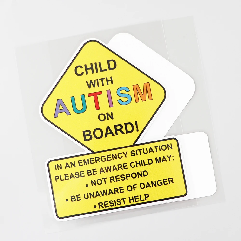 Calcomanía de advertencia de Autismo para niños, pegatina delgada de etilo, cubierta impermeable, para motocicletas y automóviles, 11,3 cm x 14,5 CM