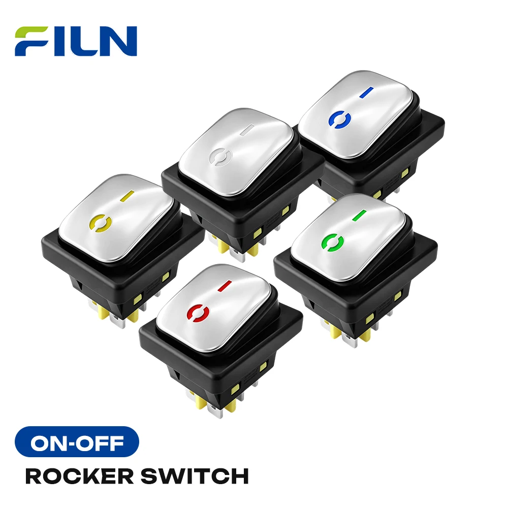 

FILN 10/25PCS KCD4 30A Waterproof Rocker Switch on off 2 Position 12V-24V Toggle Switches Panel Mount for Marine Control Devices