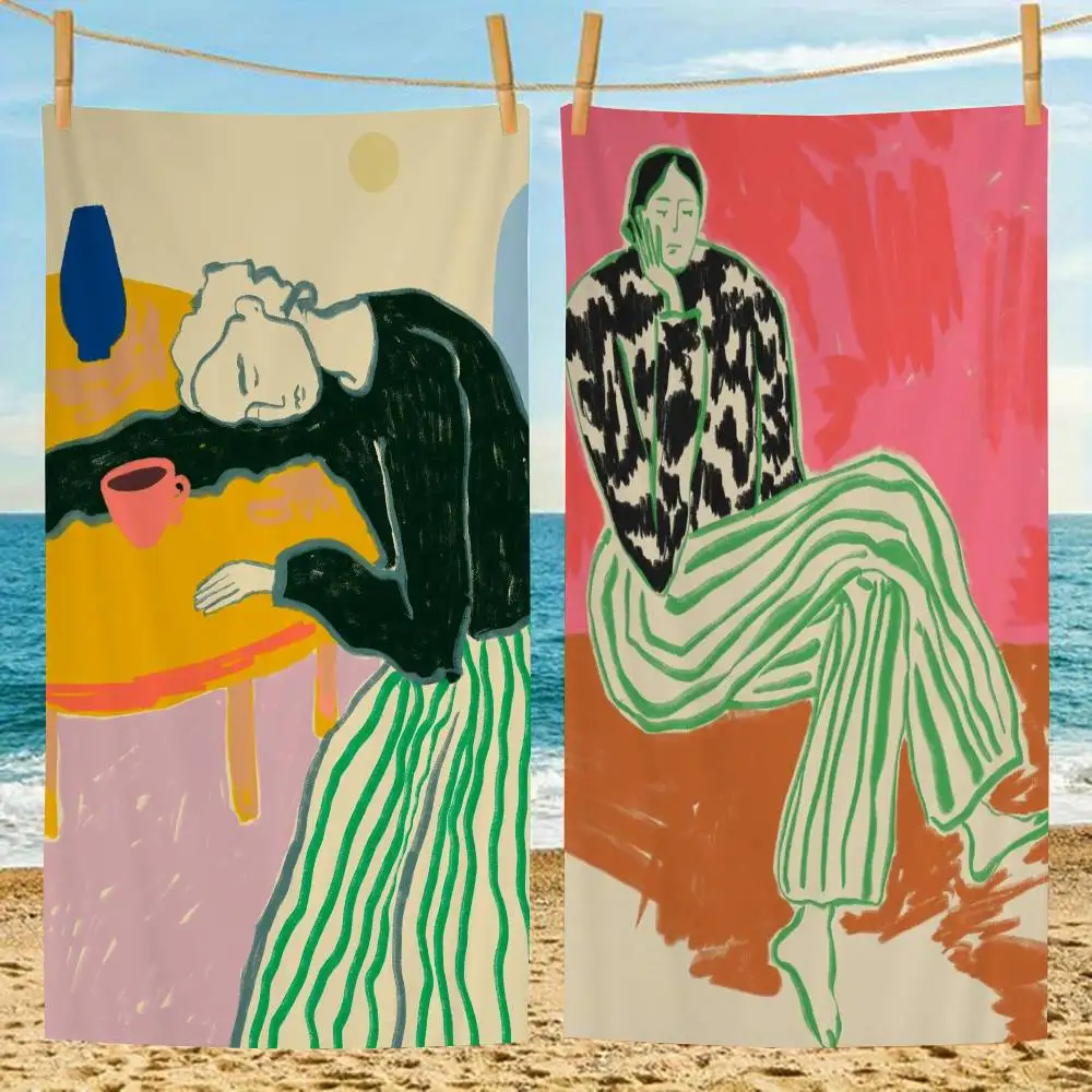 Toalla de playa con pintura abstracta para mujer, toallas de baño coloridas para niña, microfibra de secado rápido, personalizada, sin arena, playa, Yoga, Spa, gimnasio, piscina