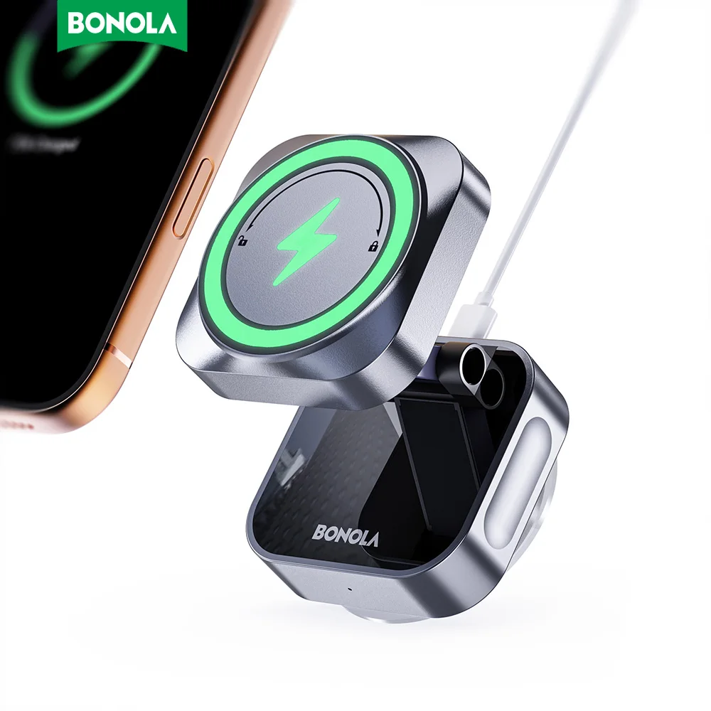 

Беспроводное зарядное устройство Bonola с вакуумной присоской для iPhone 16 Pro/15/14/3, магнитная беспроводная зарядка 15 Вт, складное использование в автомобиле/стекле
