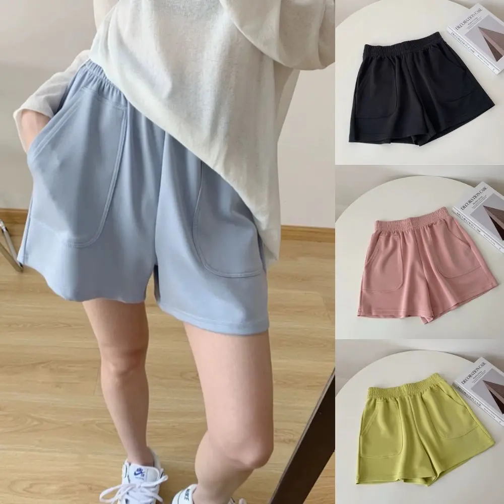 

Casual Women's Shorts High Waist Summer Sports Shorts With Pocket Loose Homewear Bottoms Girls Homewear Wide Leg Sweat Short