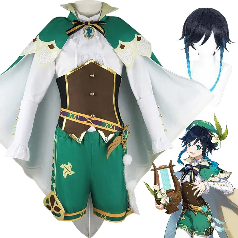 Bear's Den Genshin Impact Anime Twenty Venti Cosplay Wig Cloak Uniform Costumes for Women Dress Role Play Clo New 2025