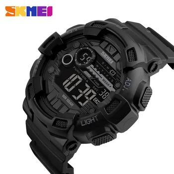 SKMEI 1243 Men 5Bar กันน้ํา PU Strap จอแสดงผล LED นาฬิกา Chrono Digital นาฬิกา reloj hombre กีฬากลางแจ้งนาฬิกา