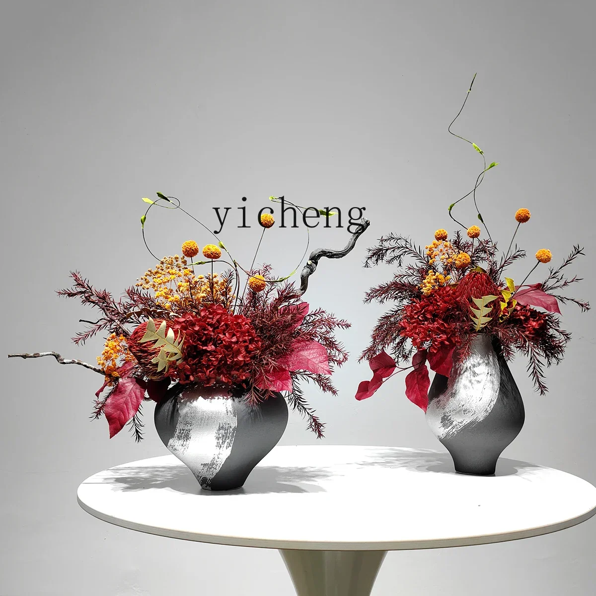 L7-15 new Chinese-style red floral hotel high-end decorative bogu frame desktop simulation plant bonsai decoration