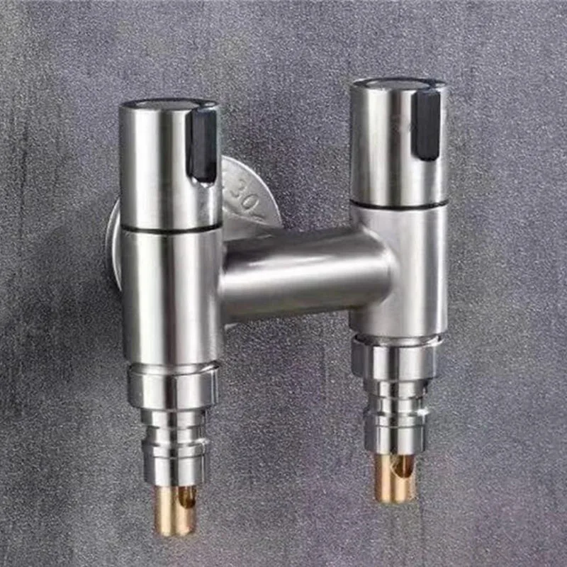 304 stainless steel One-in, Two-out Water Washing Machine Faucet G1/2' Automatic Water Stopper Buckle