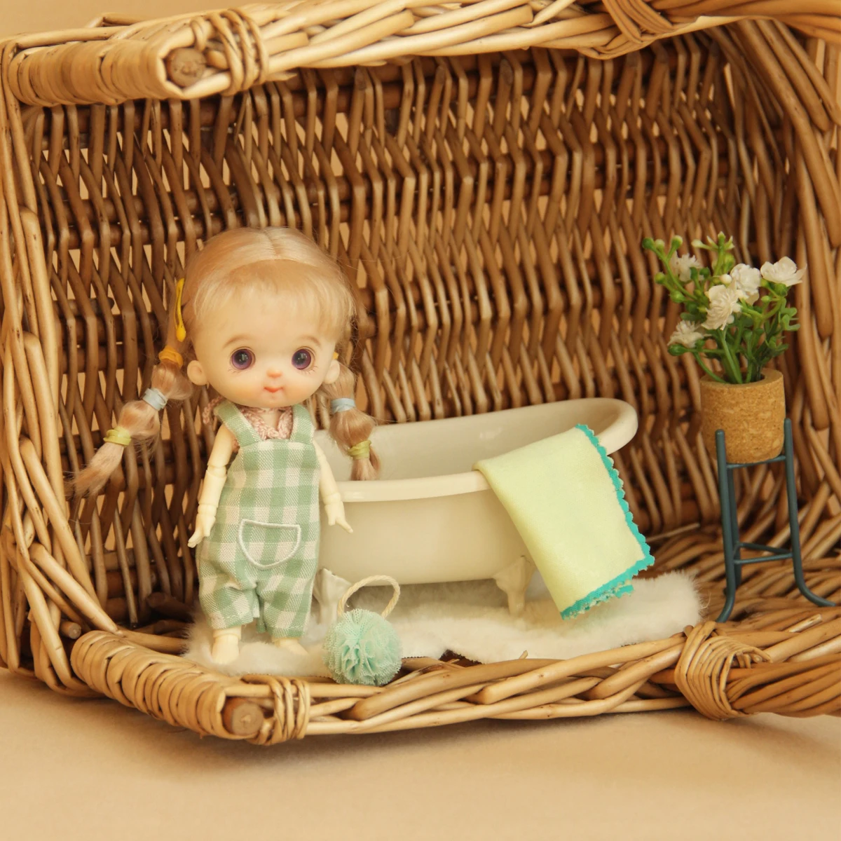 ألعاب مسرح 1:12 حوض استحمام حديدي مع كرة حمام وسجاد مجموعة مكونة من 3 قطع مناسبة للمفروشات المنزلية لبيت الدمى Bjd Ob11 #2