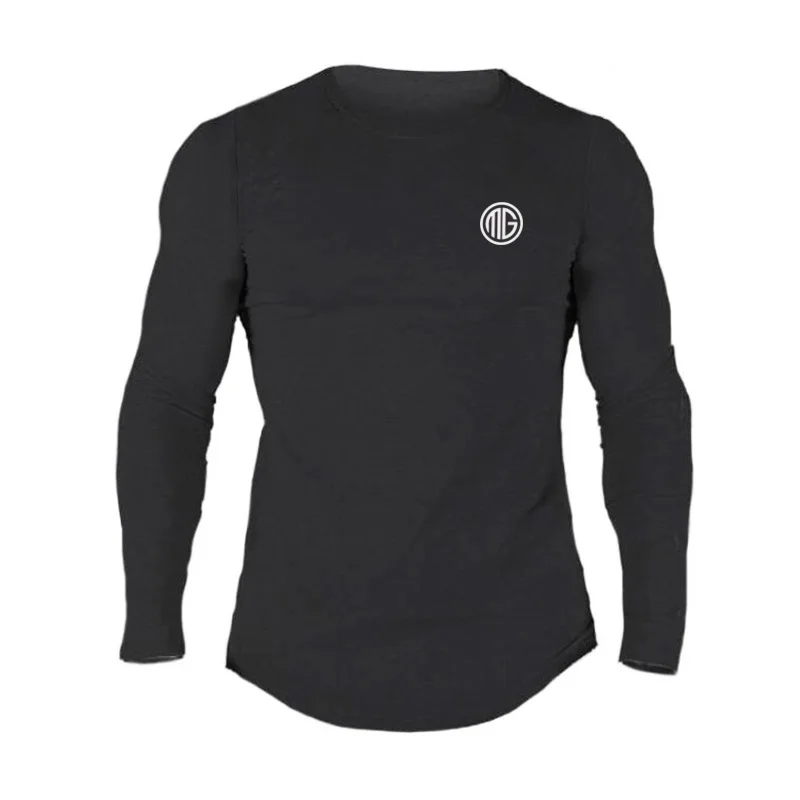 Men  Autumn High Quality Cotton Long Sleeve Tshirt Gym Casual Bodybuilding Workout Brand Breathable Fashion Slim Breathable Tops