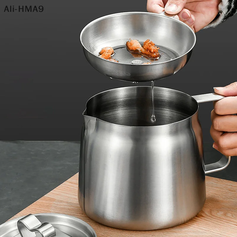 

Oil Filter Pot Stainless Steel Oil Strainer Pot With Fine Mesh Strainer Fry Basket Oil Storage Can Grease Container Kitchen