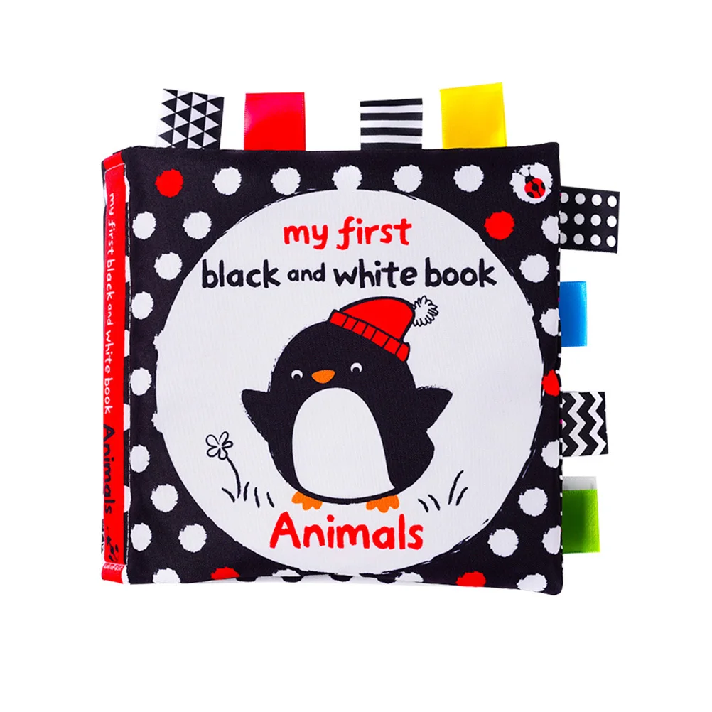 1 szt. Czarno-biała książeczka materiałowa, odporna na rozdarcia, wczesnoedukacyjna książeczka dla niemowląt, książeczka do trzymania w ręce, stymulacja wizualna, nauka poznawcza