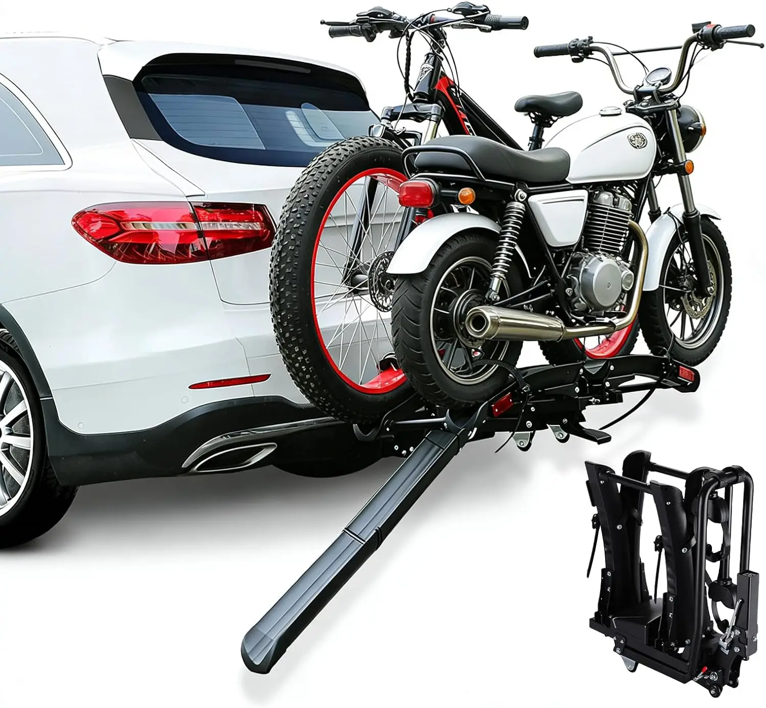 Ebike Rack with Ramp, 2-Bike Hitch Rack, 200LBS Capacity