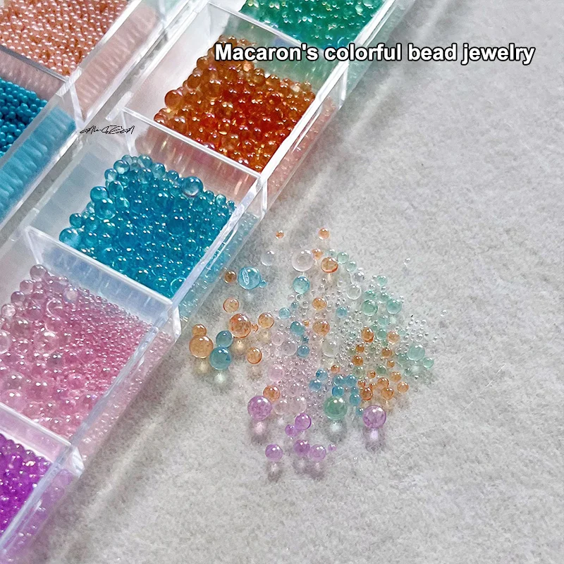 12 przegródek/pudełko Ozdoby do paznokci 3D Kolorowe perły Okrągłe koraliki Biżuteria Manicure Rzemiosło Cyrkonie Akcesoria do dekoracji