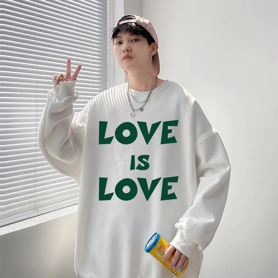 Fashion Love Letter Printing Mens Sweatshirts Korean Casual Black White Pullover Tops Autumn Streetwear Man Clothing