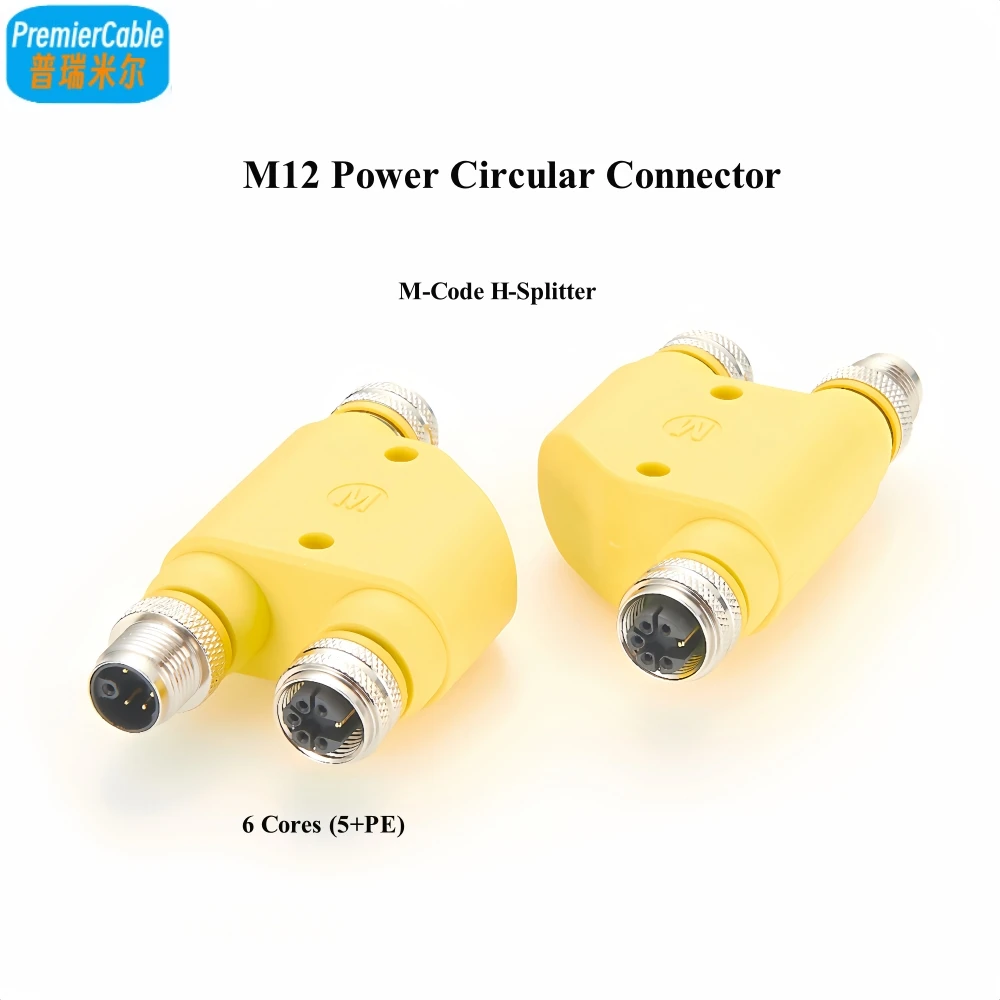 

M12 M Code H Splitter Adapter 6 Cores (5+PE) Power Y Splitter M Coding Circular Connector For Actuators Sensors Automation