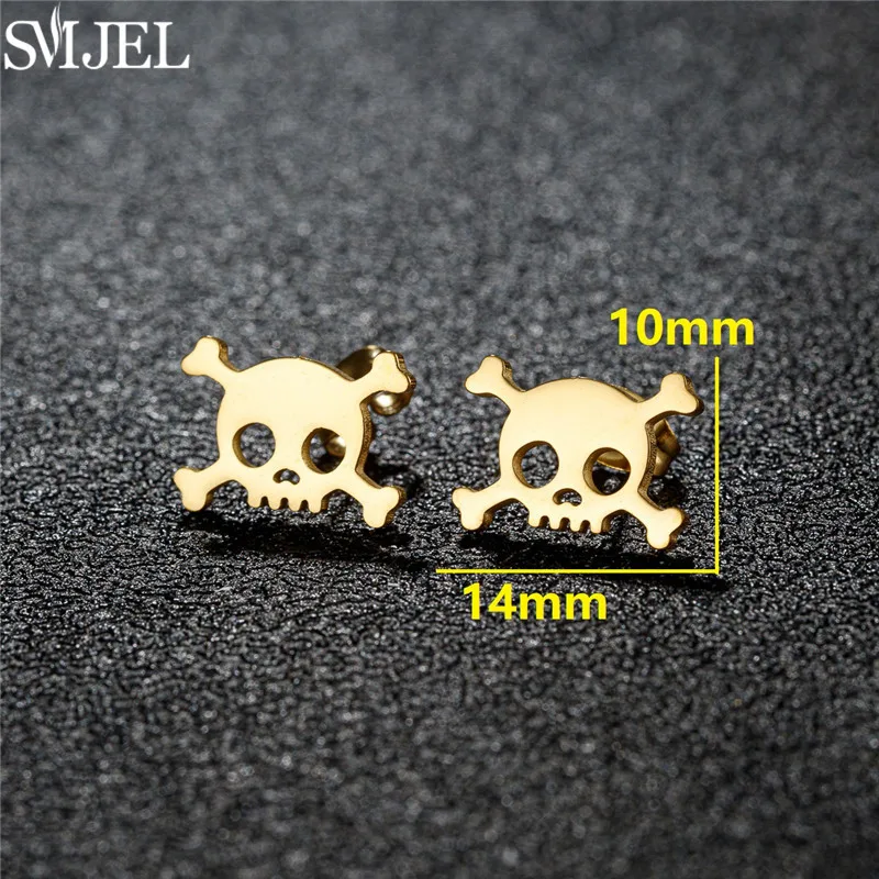 SMJEL Gothic Pirate Skull Earings Punk Stainless Steel Skeleton Ear Studs for Men Women Halloween Ear Jewelry Unique Gift