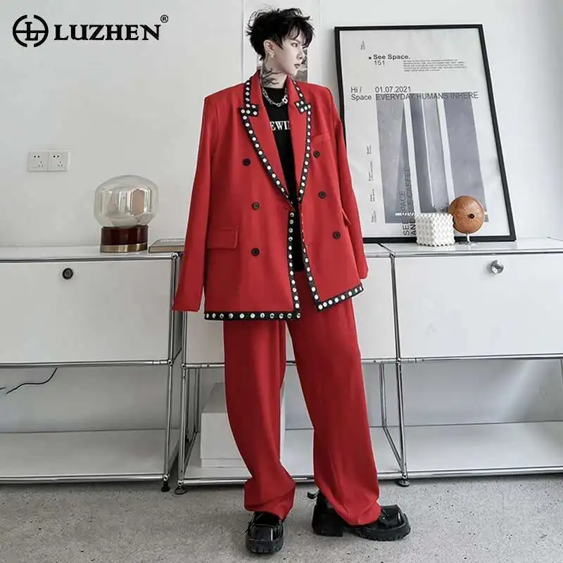 

LUZHEN High Street оригинальные мужские комплекты из двух предметов 2025 модный новый свободный дизайн свободный пиджак пальто прямые брюки LZ1448