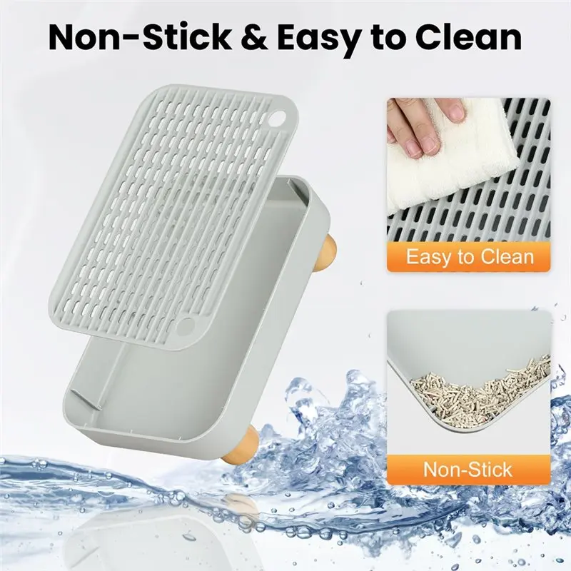 Litter Box Step& Ramp With Wooden Base, Anti-Tracking& Easy Cleaning Cat Catcher Ideal For Small And Elderly Cats