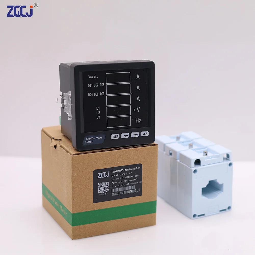 AC0-450V 0-100A-500A 45-65Hz multifunction digital panel meter with RS485 3 Phase ampere voltage and Hz meter with 3pcs CTs