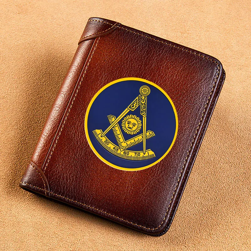 High Quality Genuine Leather Wallet Masonic Sun Face Printing Standard Purse BK3497