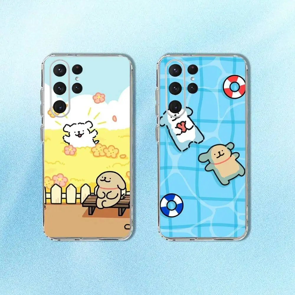 

Line dog Korea cute cartoon Phone Case For Samsung S24,30,21,22,23,20 FE,lite,PIus,Ultra,5G,Note,9,10 Transparent Cover
