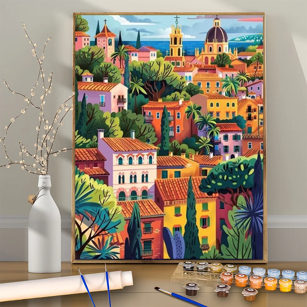 

Colorful architectural painting, beginner DIY digital oil painting - home wall decoration and gift handicraft enthusiasts