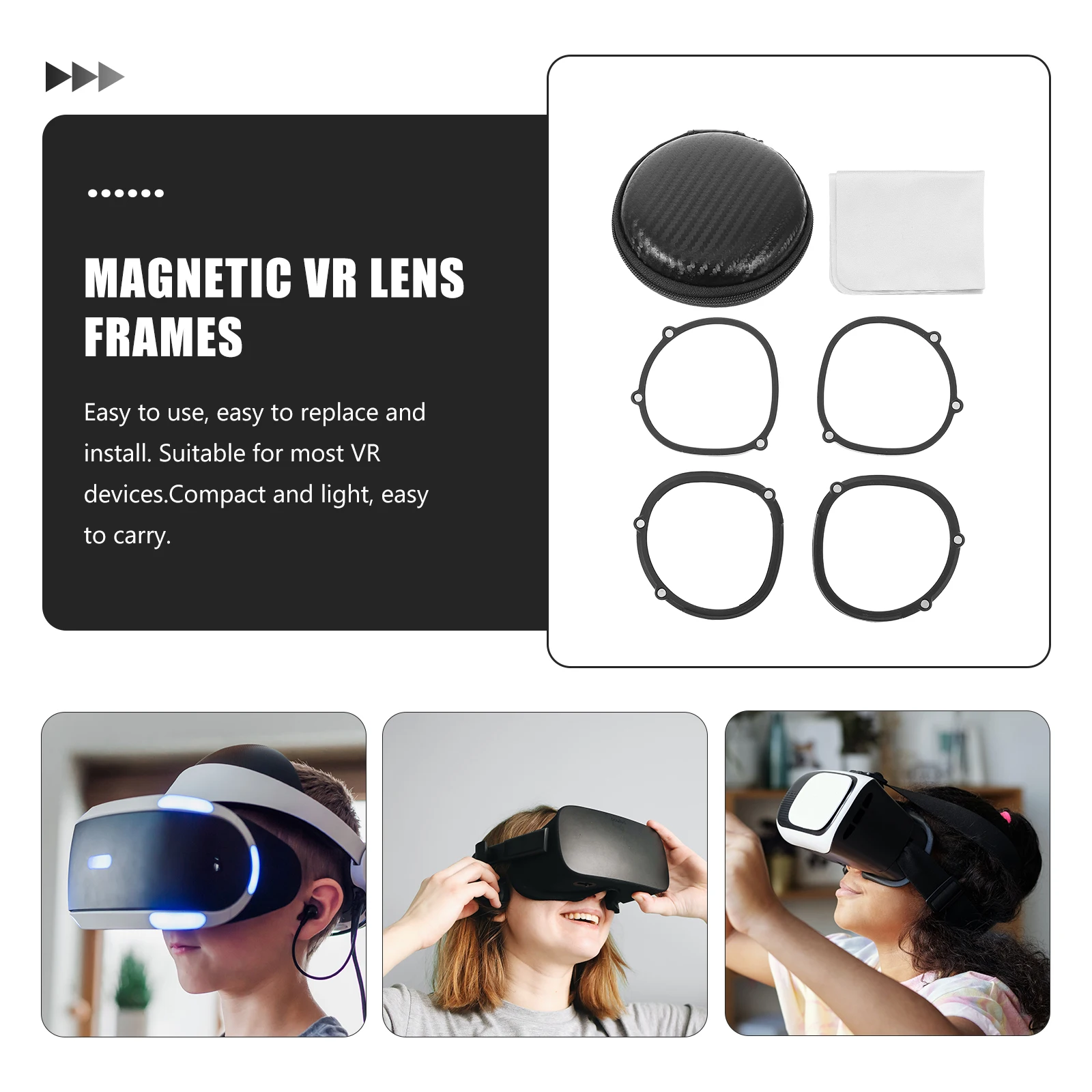

Magnetic VR Lens Frames Durable Plastic Replaceable Suitable for Most VR Devices Black Eyeglass Accessories Wear Resistant