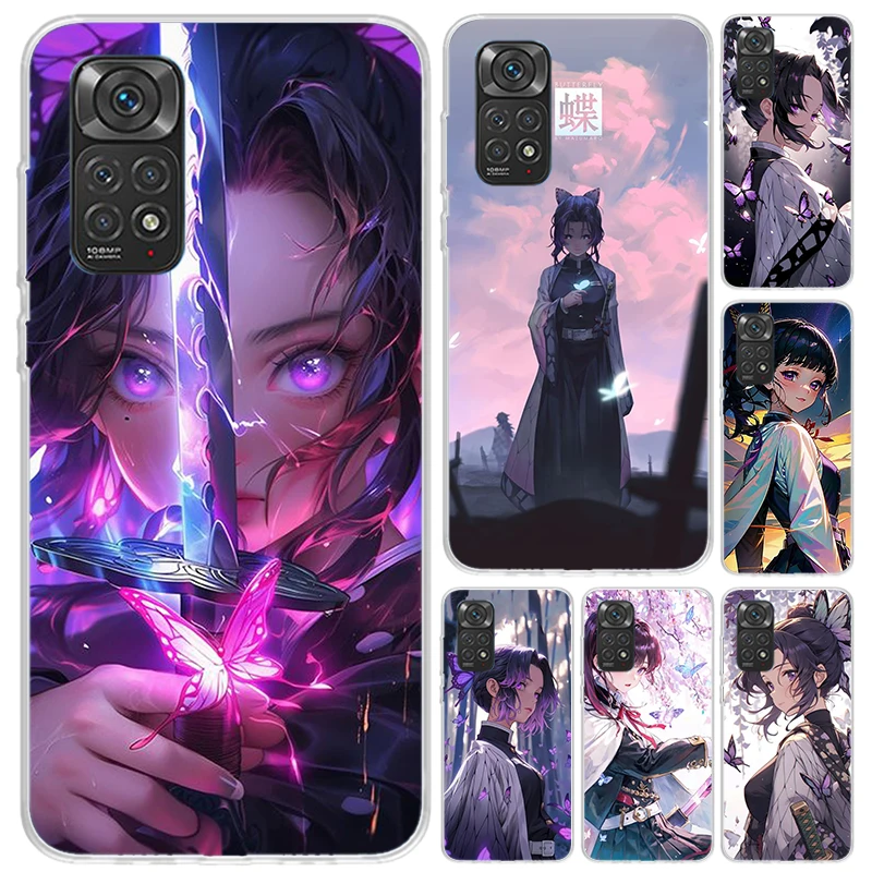 Demon Slayer Kochou Butterfly Phone Case for Xiaomi Redmi Note 13 12S 12 11S 11 11T 11E 10S 9 Pro Plus 8 8T 9T 7 Soft Funda Prin